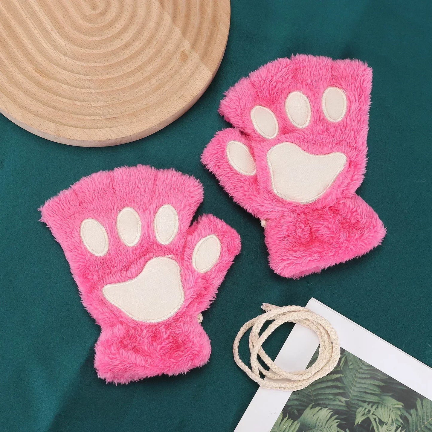 Kawaii Women Cat Gloves Fashion Girls Cat Claw Paw Plush Mittens Warm Soft Plush Short Fingerless HalfFinger Winter Thick Gloves