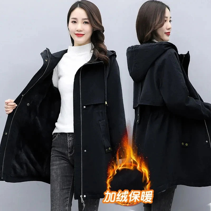 Parkas Women Autumn Winter NEW Wool Liner Thicken Warm Long Overcoat Korean Loose Hooded Windbreaker Female Cotton Padded Coats