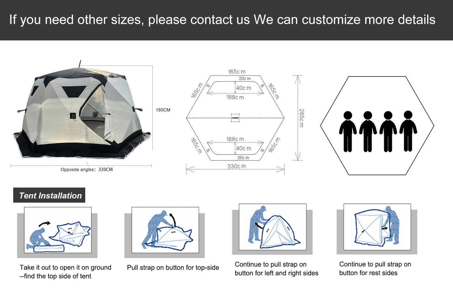 Outdoor Hexagon Sauna Tent Portable Pop Up Custom Cube Hiking Insulated Ice Fishing Tent 6 Person Winter Camping Hot Tent