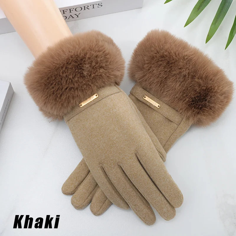 Women Touchscreen Gloves-Soft Double-Layered Faux Rabbit Fur For Ultimate Cold Weather Protection,Windproof,Water-Resistant