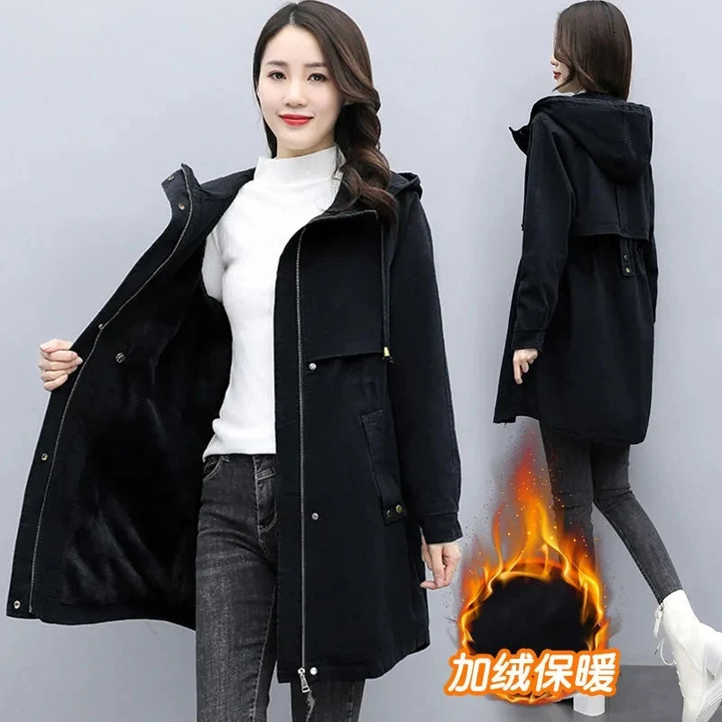 Parkas Women Autumn Winter NEW Wool Liner Thicken Warm Long Overcoat Korean Loose Hooded Windbreaker Female Cotton Padded Coats