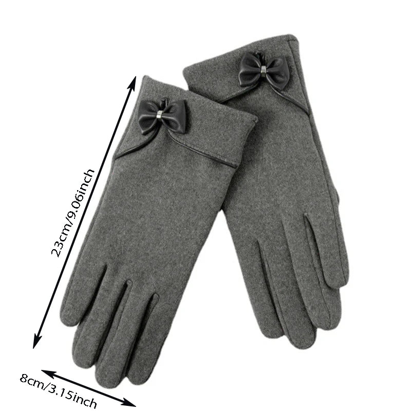 New Women Keep Warm Touch Screen Plus Velvet Inside Thicken Windproof Cycling Cute Lovely Bowknot Elegant Elasticity Soft Gloves