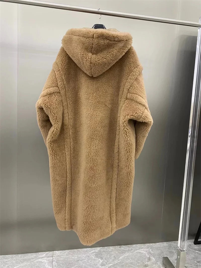 Max Teddy Coat 62% Alpaca 26% Wool 12% Silk Coat Winter Thicken Women's Coat With Hood