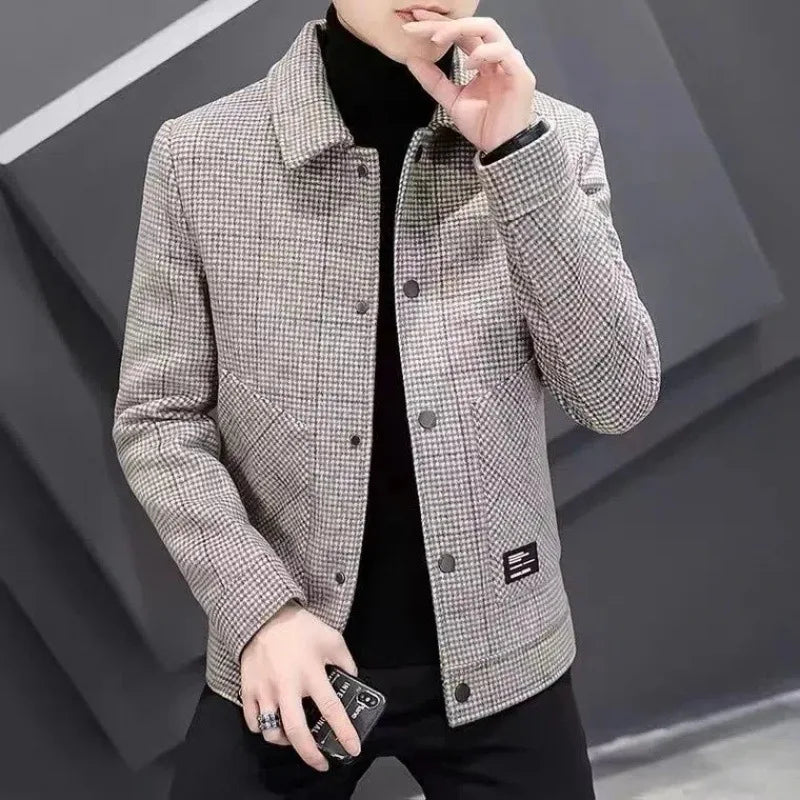 2024 New Trendy Plaid Jacket Men's Fashionable Versatile Top Lapel Trendy Casual Scene Men's Jacket