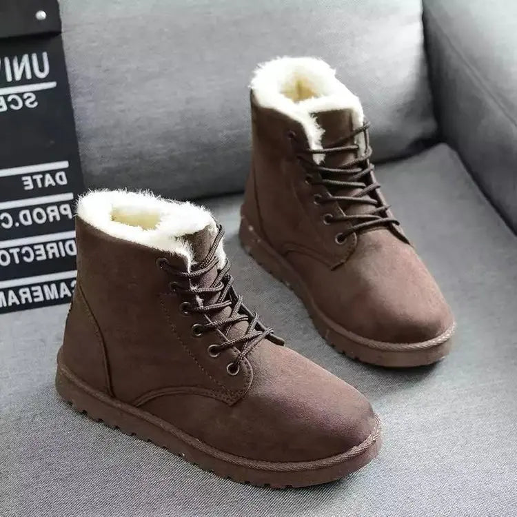 Women Boots 2024 /Winter Student Snow Boot Short Tube Warm Lace-up Flat Heel Anti-cold Anti-slip Korean Style Cotton Ankle Boots