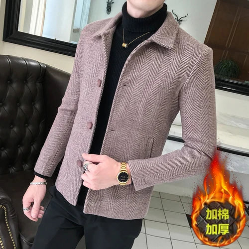 Men's Wool Coat Blends Plus Cotton Thick Warm Classic Jackets Plus Size Casual Solid Fashion High Quality Fall Winter 2024 N31