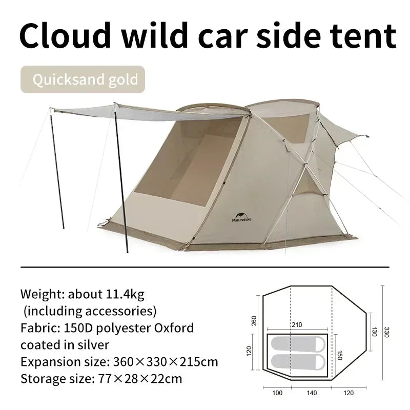 Naturehike Outdoor Travel Car Side Tent 150D Polyester Oxford Dual Purpose   Body Suction Cup Camping Hiking 2Person