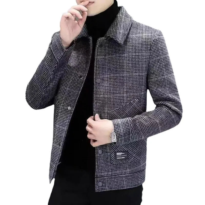 2024 New Trendy Plaid Jacket Men's Fashionable Versatile Top Lapel Trendy Casual Scene Men's Jacket