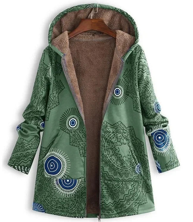 Women's Floral Jacket Large Size Warm Plush Retro Jacket Oversized Hooded Jacket Coats and Jackets Women Zip Hooded Coat