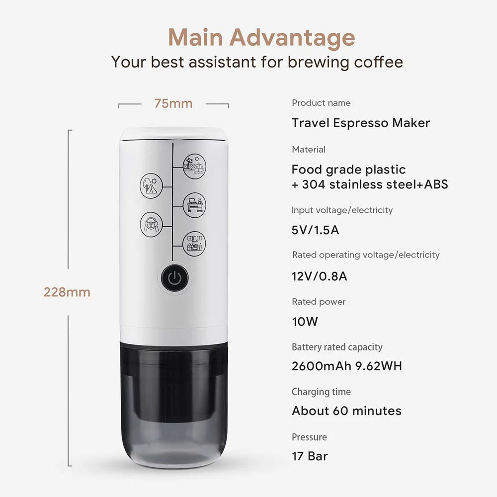 Travel portable Espresso coffee machine 2 in1 for cars families outdoor camping coffee machine capsule powder Nespresso or Dolce