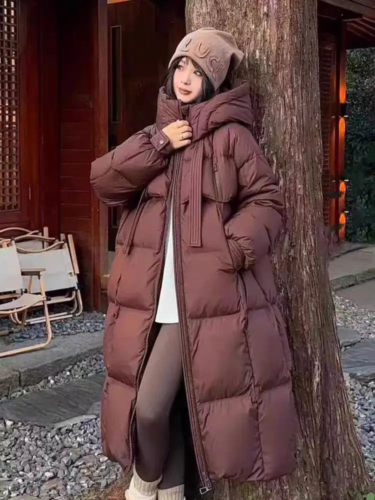 Fashions Long Women's Winter Down Jacket Loose Hooded Coats Thicken Warm White Duck Down Jacket High-end Parkas Light Outwear