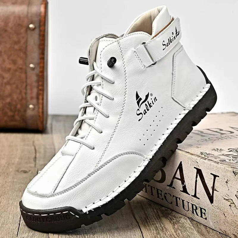 New 2024 Autumn Handmade Leather Men Boots Man Breathable Casual Leather Shoes Design Sneakers Men Ankle Boots Outdoor Boats