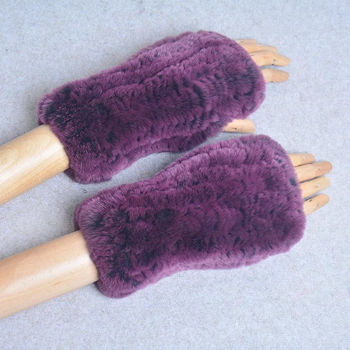 New Women 100% Real Genuine Knitted Rex Rabbit Fur Mittens Winter Warm Lady Real Fur Fingerless Gloves Handmade Knit Fur Mitten