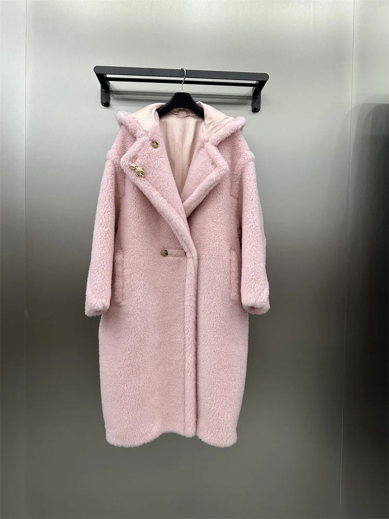 Max Teddy Coat 62% Alpaca 26% Wool 12% Silk Coat Winter Thicken Women's Coat With Hood