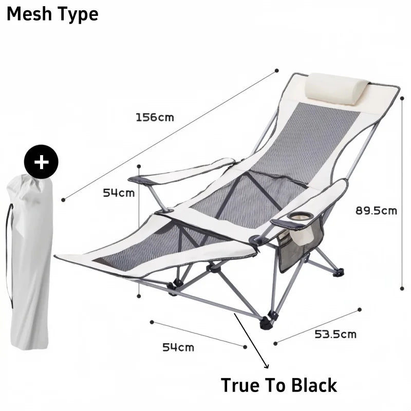 Outdoor Folding Lounge Chair 4 Gear Adjustable Angle Recliner Lightweight Fishing Chair Portable Camping Chair With Foot Support