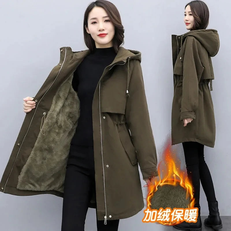 Parkas Women Autumn Winter NEW Wool Liner Thicken Warm Long Overcoat Korean Loose Hooded Windbreaker Female Cotton Padded Coats