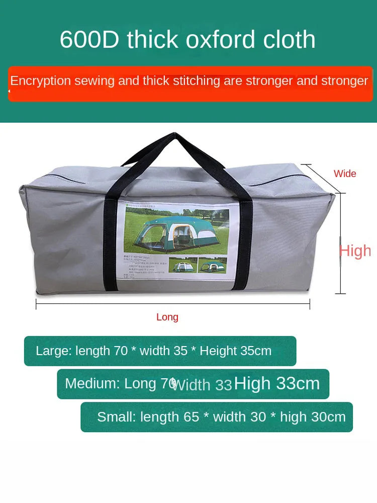 Portable Thickened Camping Tent for Family, Outdoor Large Tent, Rainproof and Waterproof, 2-Person, One Hall, 3-12 Person