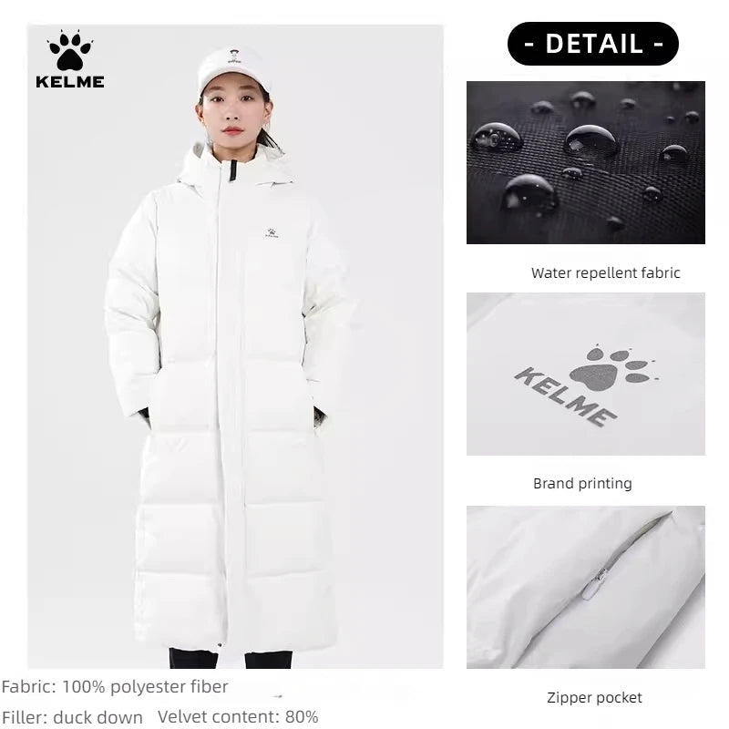 Kelme Long Down Men Winter Jacket Hooded Warm Windproof Couple Camping Equipment Paragraph Down Coat Jacket Women Утепленный