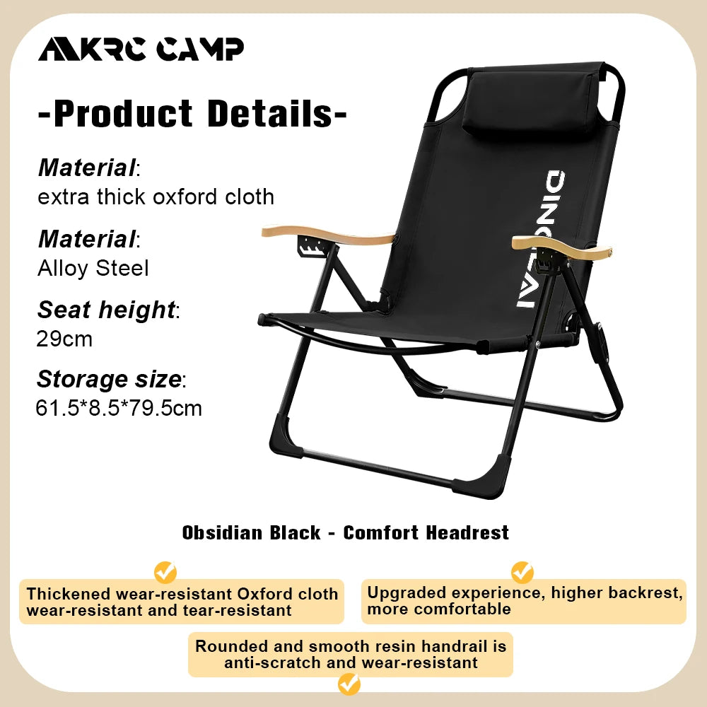 KRC CAMP Angle Adjustable Camping Chair with Detachable Pillows Folding Chair for Camping Fishing Hiking