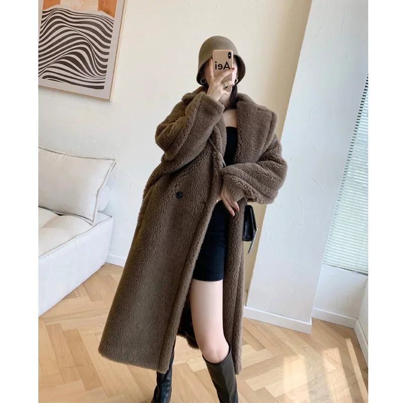 2024 winter new M home camel teddy bear coat female star with the same medium and long Teddy fur coat female